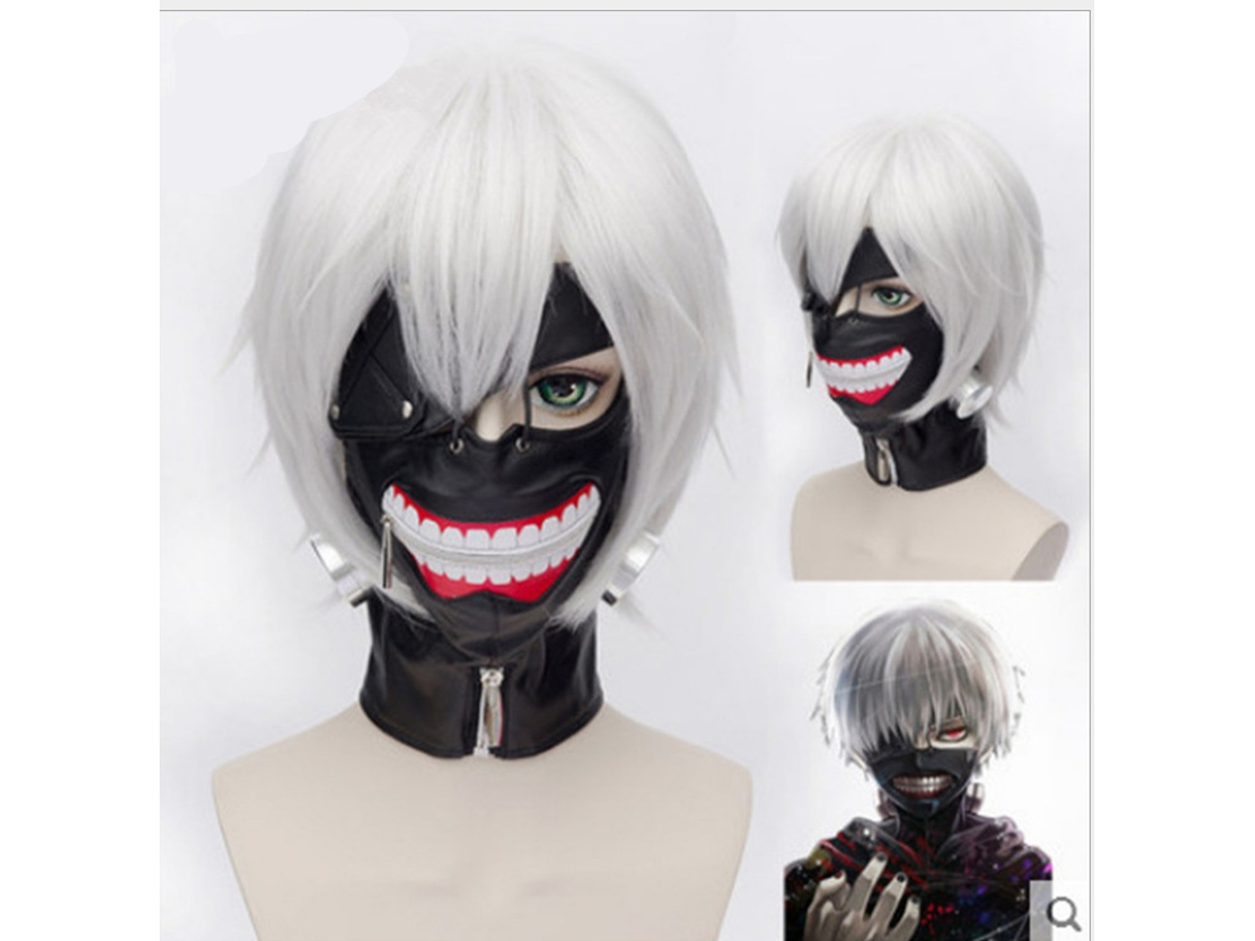 Peluca De Cosplay Kaneki Ken | Cabello Blanco Corto + Máscara De Accesorio, Estilo Auténtico Para Tokyo Ghoul