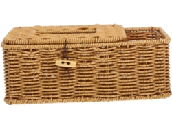 Caja Multifuncional Para Pañuelos De Ratán Sintético Tejido, Tamaño Mediano, Color Beige Claro.