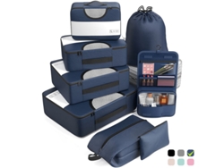 Juego de 8 bolsas de viaje, accesorios de almacenamiento de viaje con neceser colgante y bolsa para zapatos Cuich (azul marino)