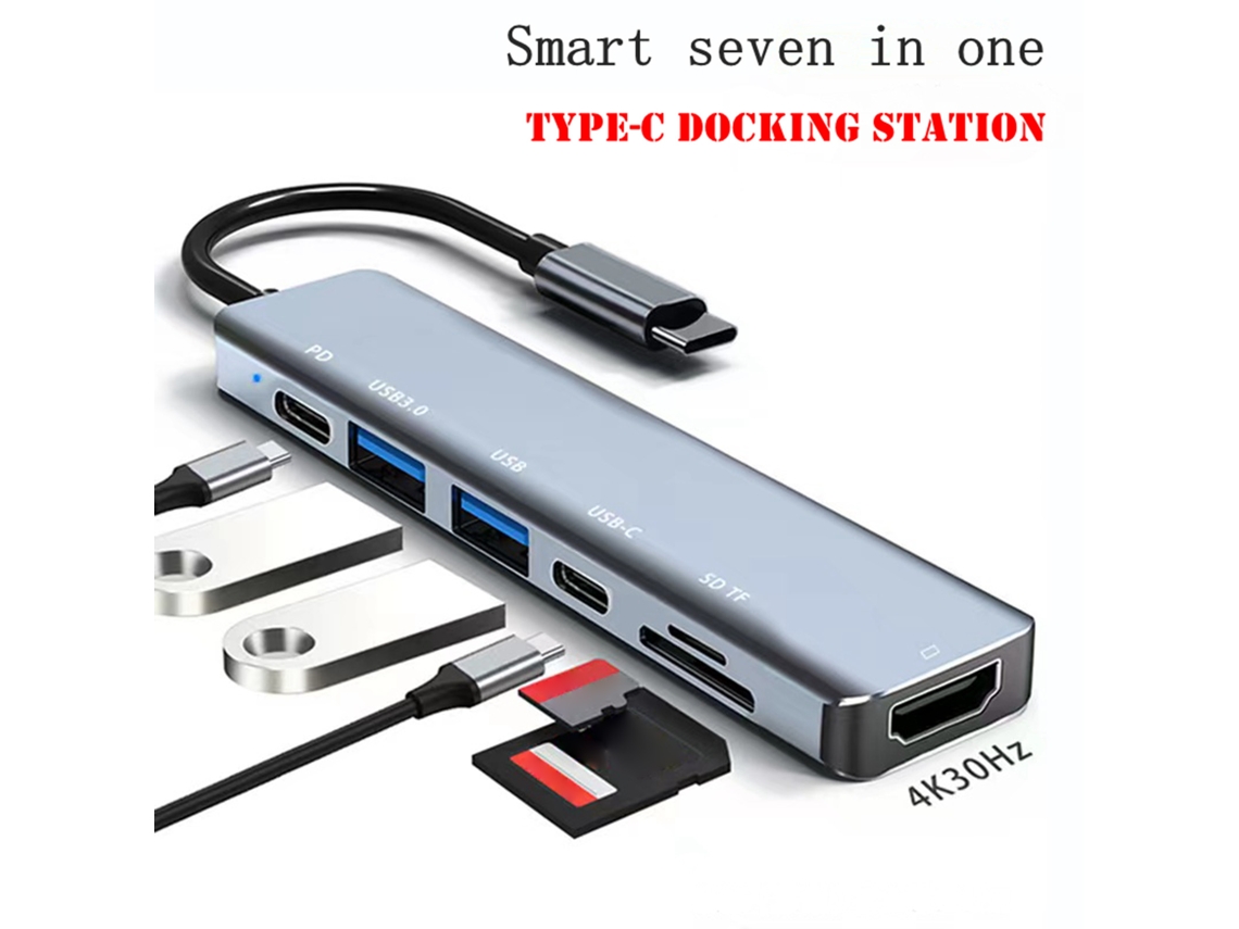 Estación De Acoplamiento Usb-c 7 En 1 Con Hdmi 4k, Usb 3.0, Pd De 60 W Y Lector De Tarjetas Para Portátil, Tableta Y Smartphone.