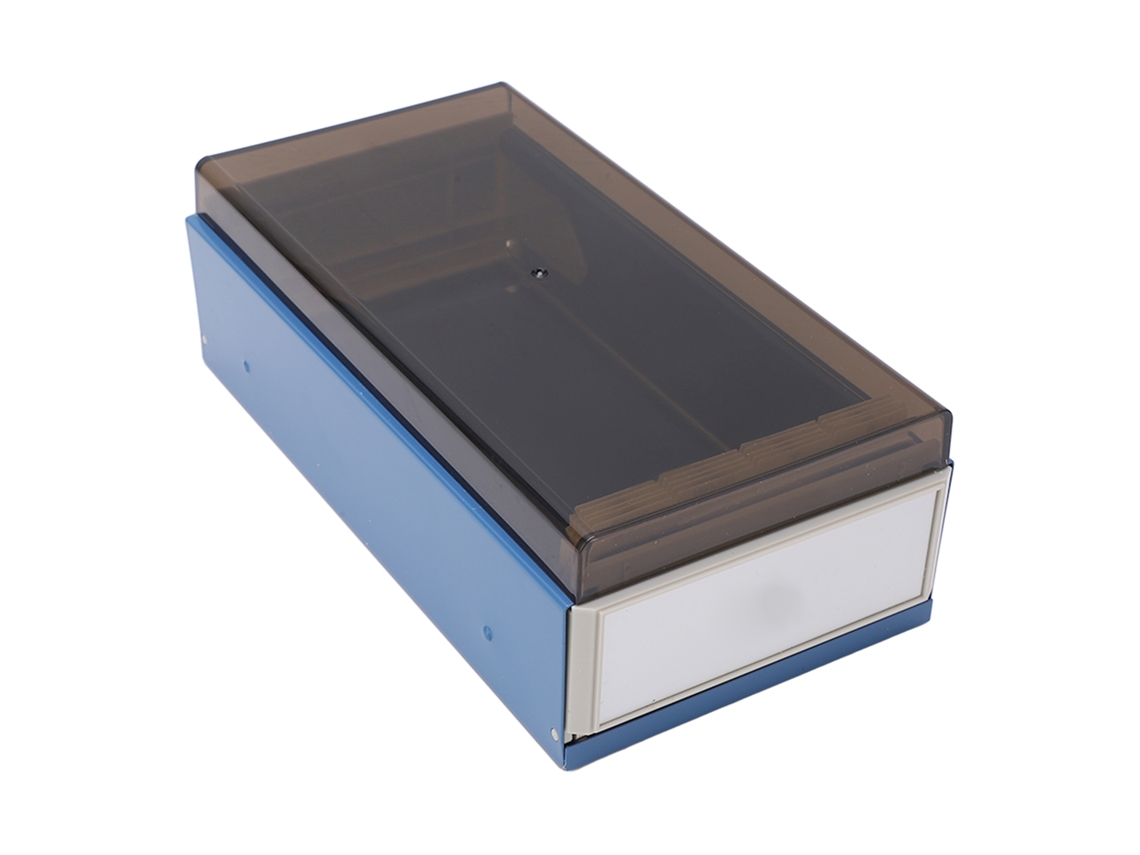 Tarjetero Azul Expandible Con Espacio Ampliado, De Plástico Transparente Y Diseño Deslizante Para Uso En La Oficina.