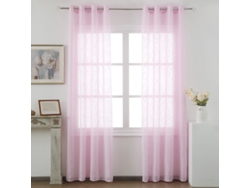 Cortina de lino con tejido traslúcido 140 x 260 cm Rosa - Individual