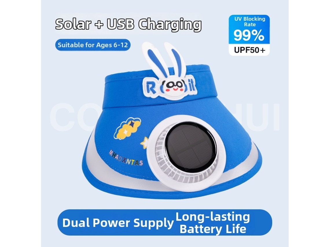 Gorro Solar Infantil Con Ventilador Solar Recargable: Fresco Y Encantador Para El Verano (digitallab, Azul)