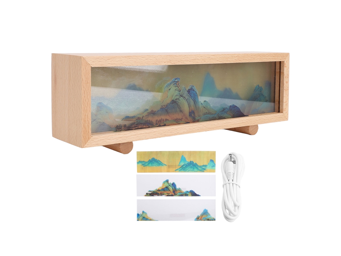 Rebe-lámpara De Escritorio Recargable Led Acrílico Madera Táctil Regulable Luz Nocturna Paisaje Decoración