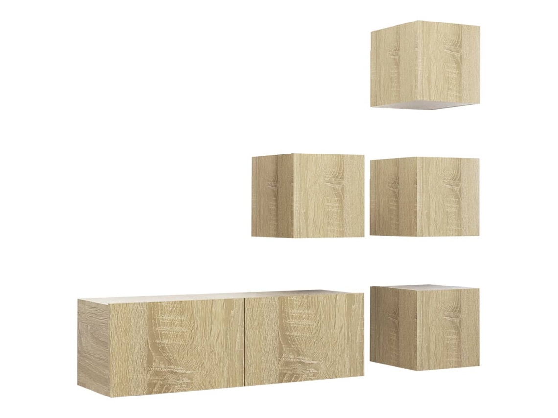 5 Pzs Pack de Muebles de Armario Tv Contrachapado Roble Sonoma