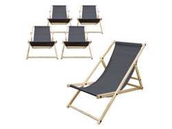 5xsilla De Playa Ecd Germany Antracita Madera De Pino Tejido Impermeable Carga Hasta 120kg