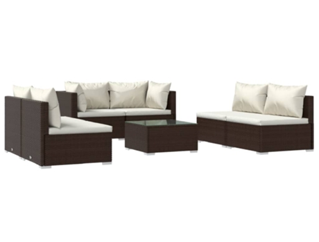 Conjunto 7 muebles de jardín VIDAXL y cojines ratán sintético marrón
