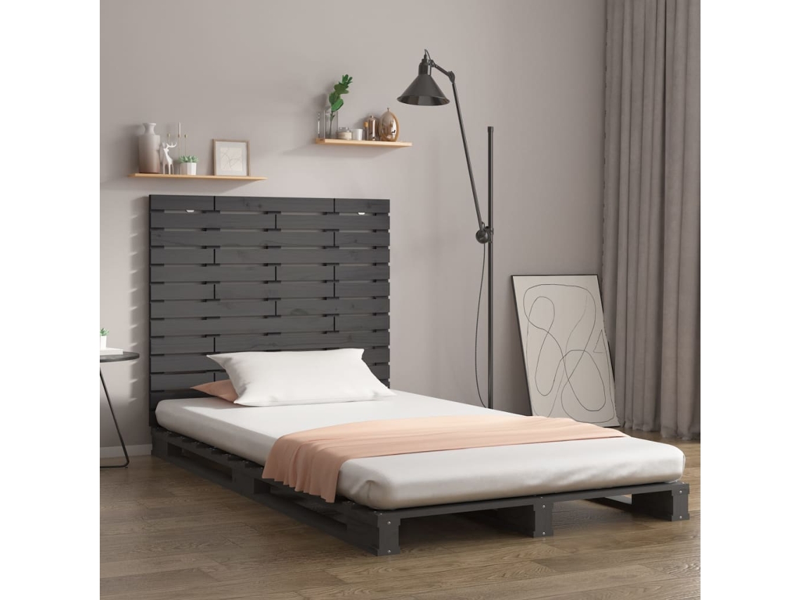 Cabecero Cama De Pared Madera Maciza Pino Gris 126x3x91,5 Cm