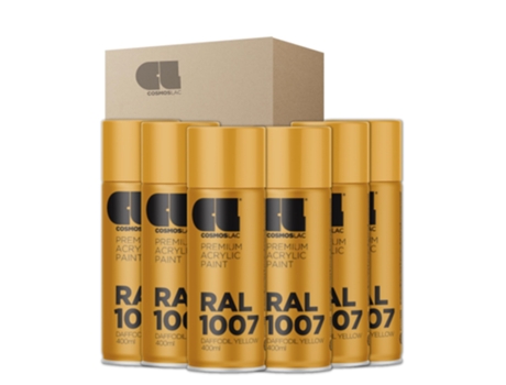 6 X Spray Premium Acrylic Brillante Ral Cosmos Lac 400 Ml (Ral 1007 Amarillo Narciso)