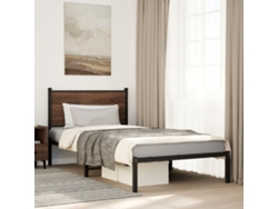 Estructura De Cama Sin Colchón Metal Marrón Roble 107x203 Cm