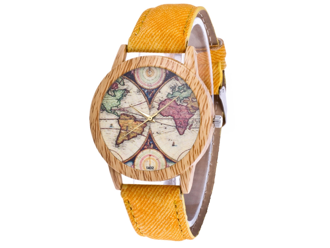 Reloj De Pulsera Unisex Con Estampado De Jeans Y Diseño Retro De Cuarzo Zhoulianfa Amarillo