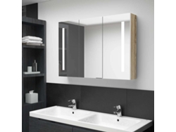 Armario De Baño Con Espejo Led Blanco Y Roble 89x14x62 Cm