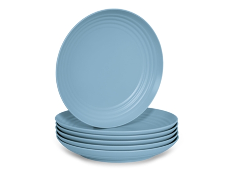 Juego de 6 Platos Plastic Forte Classic Llanos 25 cm Reutilizables. Ideal Fiestas. Azul