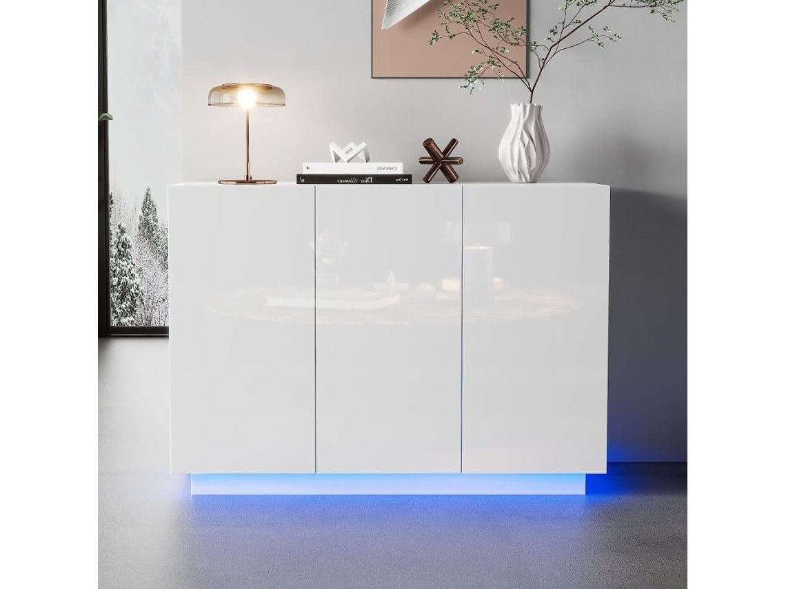 Aparador 120x40x75 Cm - Abierto Y Cerrado, Con Luz Led En Base - Blanco