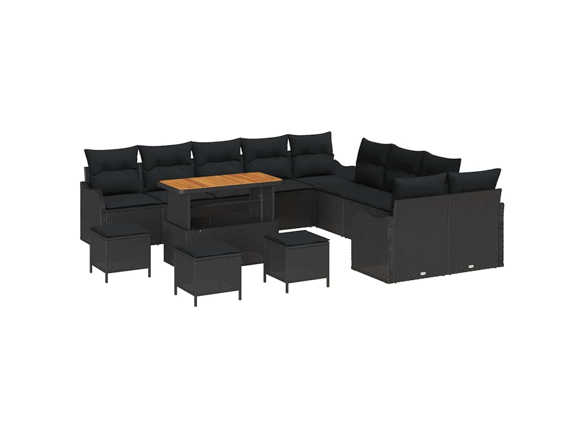 Maison Exclusive - Conjunto De Sofá De Jardín Con Cojín Con Almohada 14 Pcs Negro