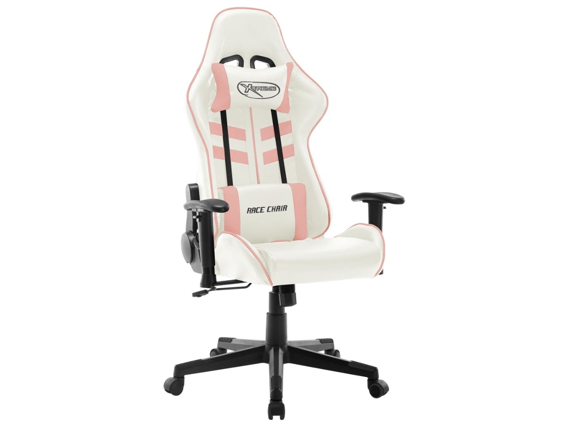Silla De Gaming De Cuero Sintético Blanco Y Rosa