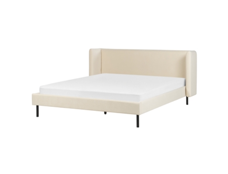 BELIANI Cama de matrimonio Arette Terciopelo Crema 184x206x95