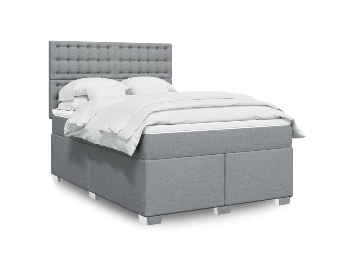 Cama Box Spring Con Colchón Tela Gris Claro 160x200 Cm