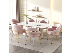 Juego de 6 sillas de comedor individuales ligeras de lujo con 4 patas de metal, terciopelo rosa, MOBRIO