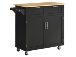 Carrinho de Cozinha ZENCORE SERVICES de madeira, 2 gavetas, armário, 4 rodas, 104x46x91cm, preto
