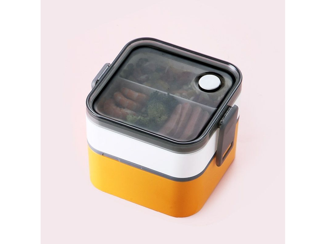 Rebe - Bandeja de almuerzo japonesa de doble capa con aislamiento térmico, portátil para la oficina y la escuela, con compartimentos separados y apta para microondas, color amarillo.