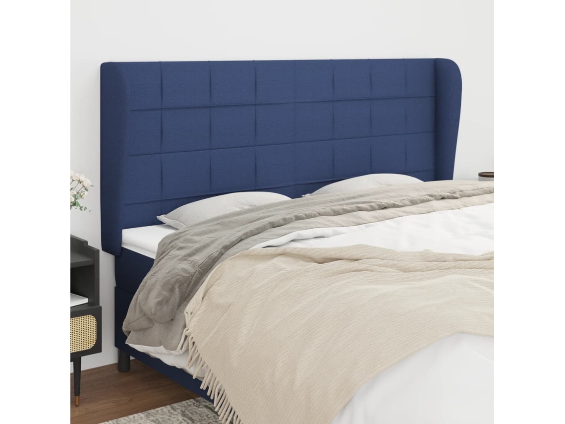 Cabecero Con Orejas De Tela Azul 203x23x118/128 Cm