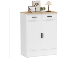Aparador, Mueble De Almacenamiento Con 2 Puertas, 2 Cajones Y Estante Ajustable, 68,6 X 35 X 90,3 Cm, Madera Natural Y Blanco.