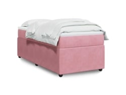 Cama Box Spring Con Colchón Terciopelo Rosa 90x200 Cm