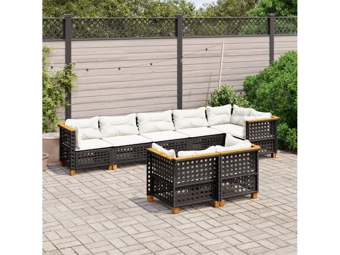 Conjunto de sofá de jardín de 8 piezas con cojines en mimbre sintético negro de DKD Home Decor