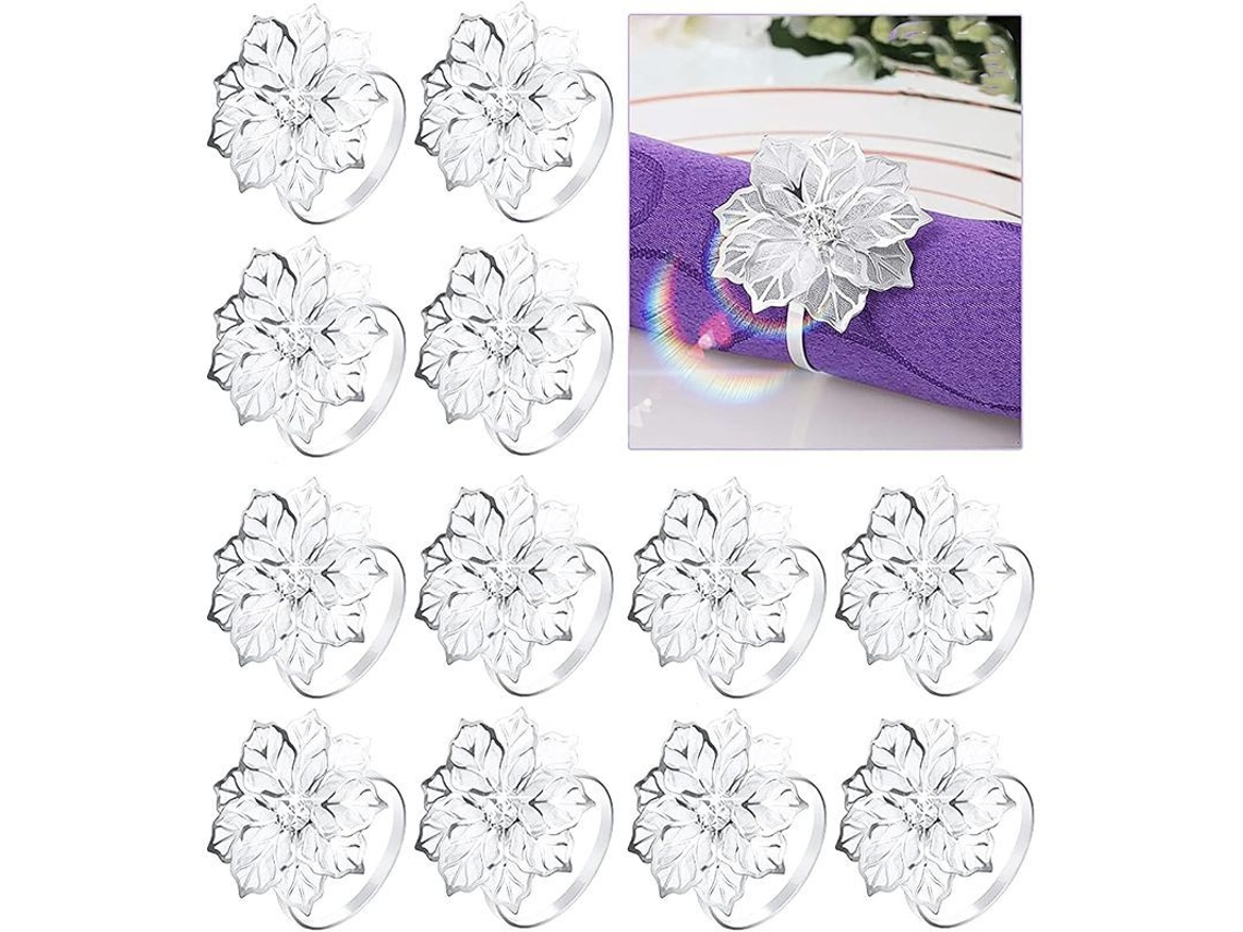 2026-anillos Para Servilletas De Flores Linjou, Decoración De Mesa Para Bodas Y Navidad, Plata (12 Unidades)