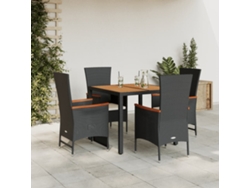 Juego de comedor de jardín de 5 piezas con cojines, mimbre sintético negro, DKD Home Decor