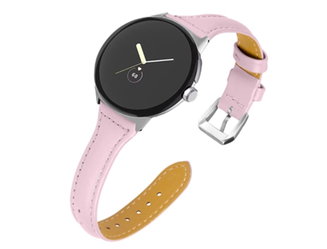 Correa de piel auténtica liberación rápida 20mm con conector plateado para Google Pixel Watch - rosa