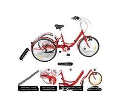 Triciclo para adultos, caja de cambios de 6 velocidades, amplio maletero, color rojo, 24 pulgadas, OEM