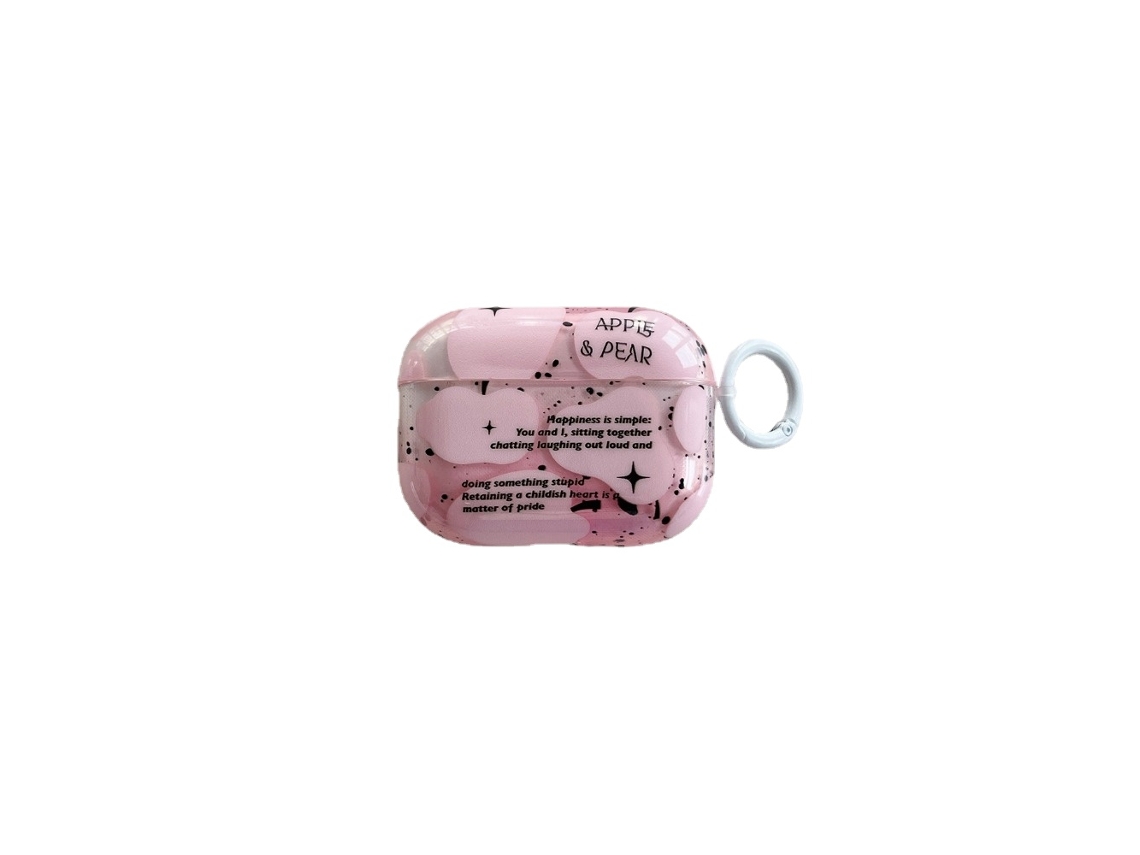 Estuche transparente elegante Vayotoy con diseño de salpicaduras de pintura rosa y letras de frutas para Airpods 1, 2, 3 y Pro 2