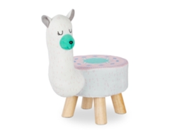 Relaxdays Taburete Infantil Lama, Funda De Felpa, Redondo, Asiento Para Habitación Infantil, Con Motivo Animal, Blanco