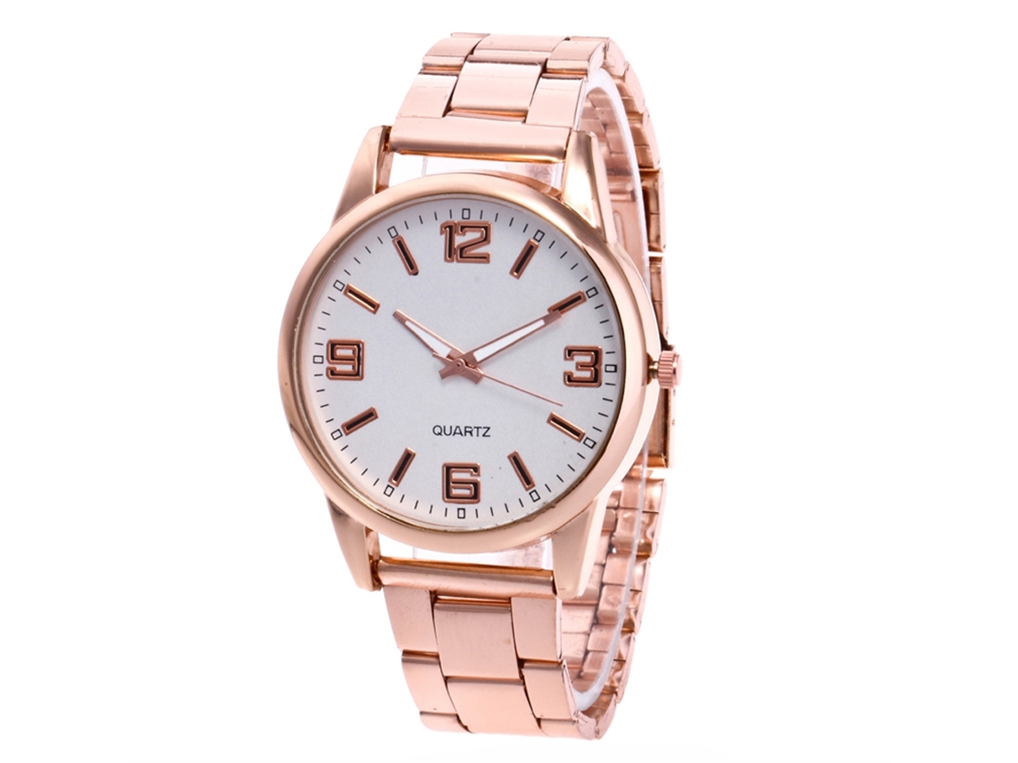 Elegante y casual reloj de cuarzo unisex (oro rosa)