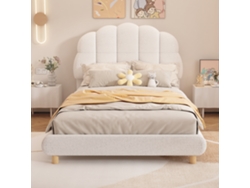 Cama Infantil Tapizada De 90x200 Cm En Tejido De Felpa, Con Un Cabecero Encantador Y Un Diseño En Color Blanco Suave.