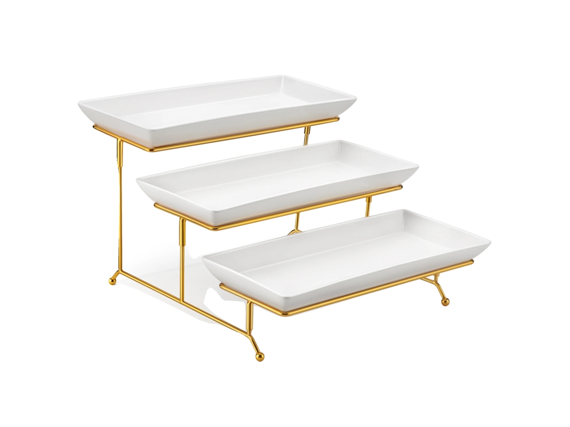 Plato para servir, de cerámica, con soporte plegable resistente, color oro blanco, 14 pulgadas (fabricado por una empresa de fabricación de equipos originales).