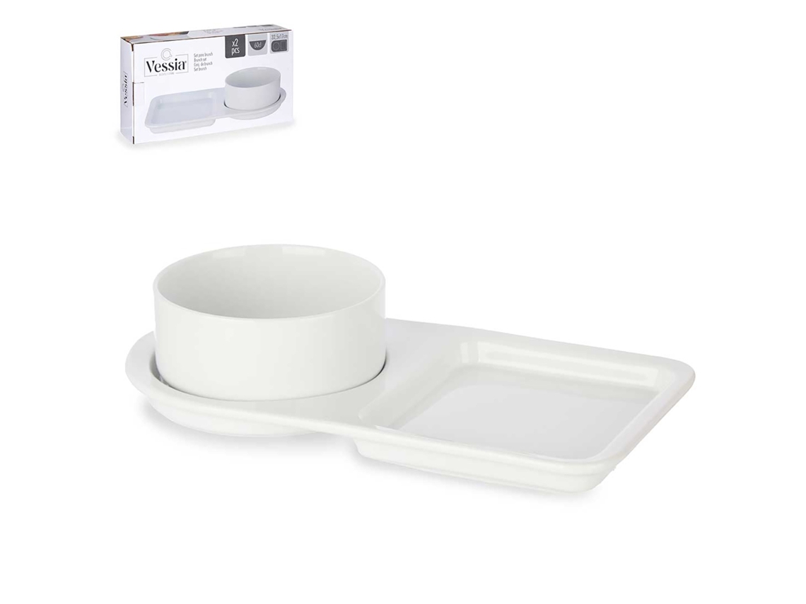 Juego de 2 piezas de tazón y plato de porcelana para brunch