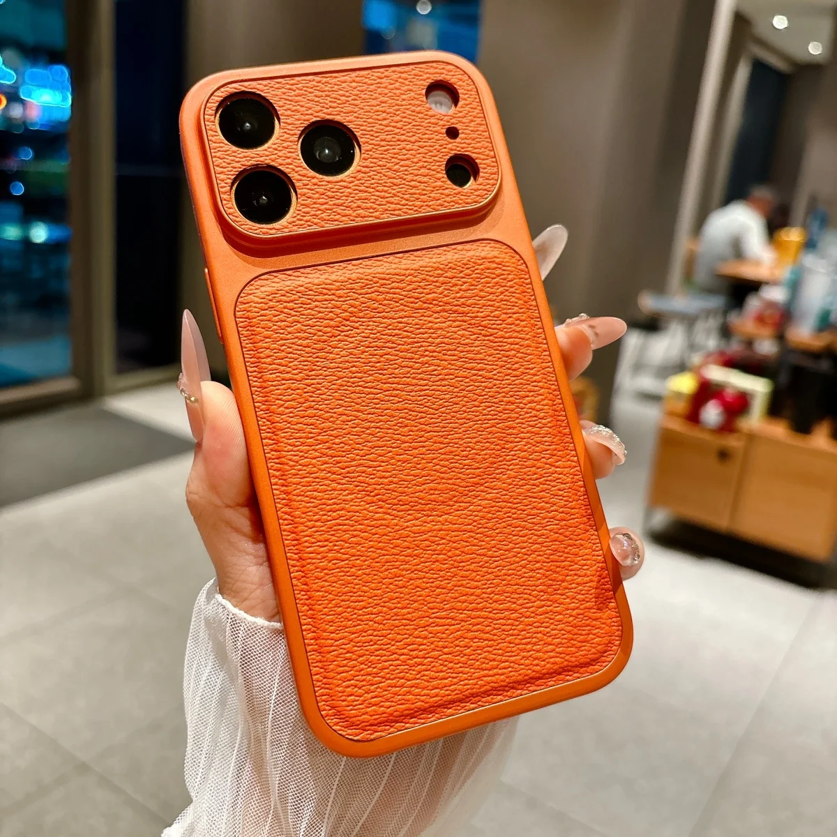 (iphone 16 Naranja) Funda Magnética Magsafe De Piel Mate Con Ventana Grande