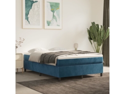 Estructura De Cama Sin Colchón Terciopelo Azul Oscuro 140x190cm