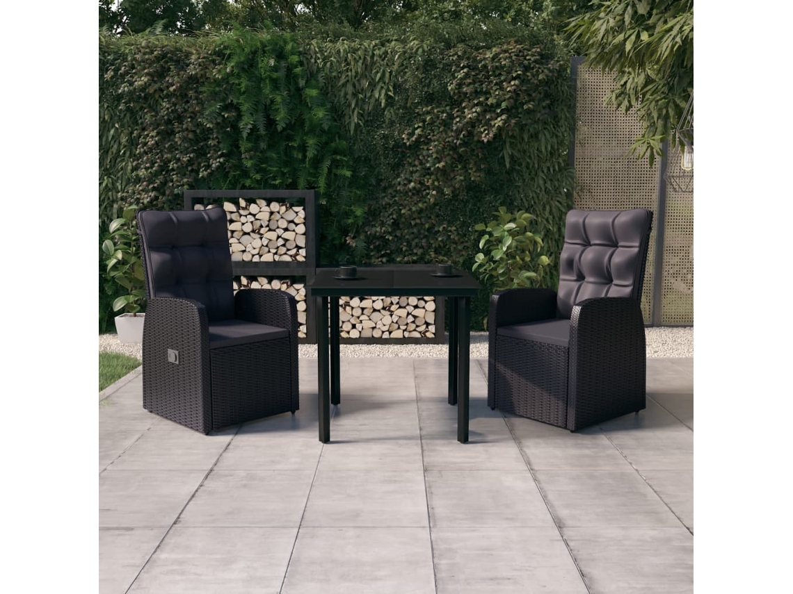 Juego de comedor de jardín de 3 piezas con cojines negros de DKD Home Decor
