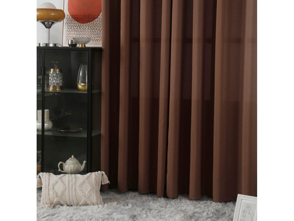 Cortina de lino blanco con entrelazados de hilos dorados 140 x 260 cm Blanco - Individual
