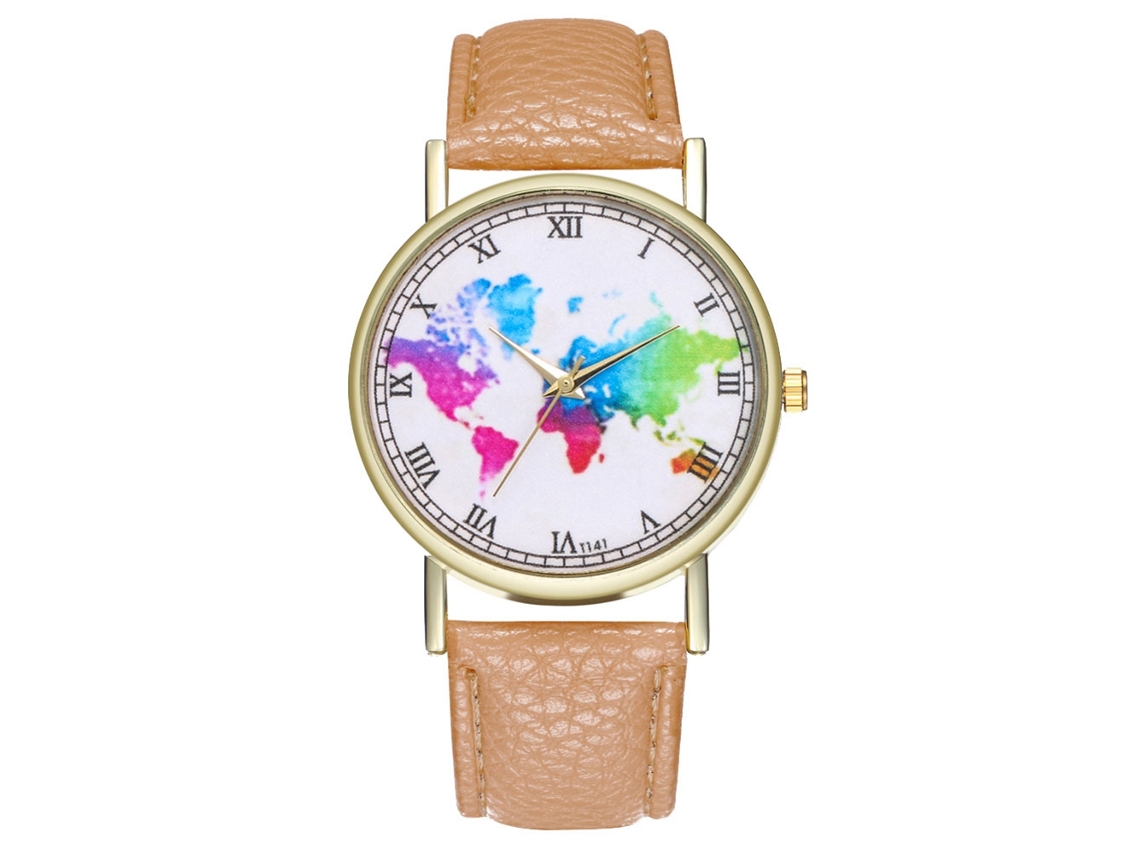 Reloj De Pulsera De Cuarzo Para Parejas De Estudiantes Con Correa De Pu Beige Y Esfera Redonda.