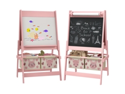 Caballete de arte infantil 3 en 1 con rollo de papel, lienzo y 2 cestas de almacenamiento, 54 x 46,5 x 93 cm, rosa.