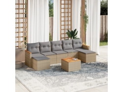 Conjunto de sofá de jardín de 8 piezas con cojines, mimbre beige mixto, DKD Home Decor