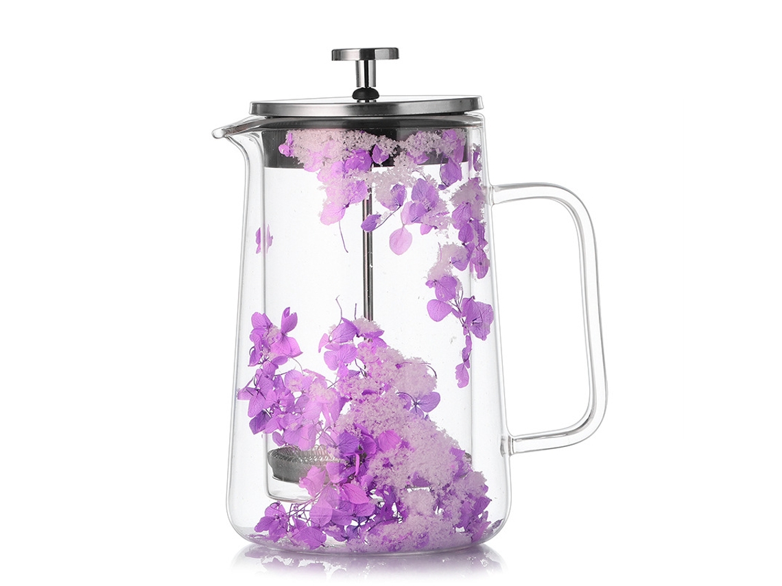 Cafetera de émbolo Eifson, 34 oz, con filtro de acero inoxidable y capa intermedia de flores secas (morada)