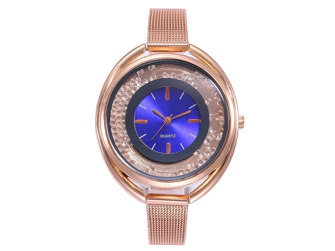 Reloj De Cuarzo Para Mujer Con Brazalete De Aleación De Acero, Esfera Redonda Y Diamantes De Imitación, Estilo Casual (negro).