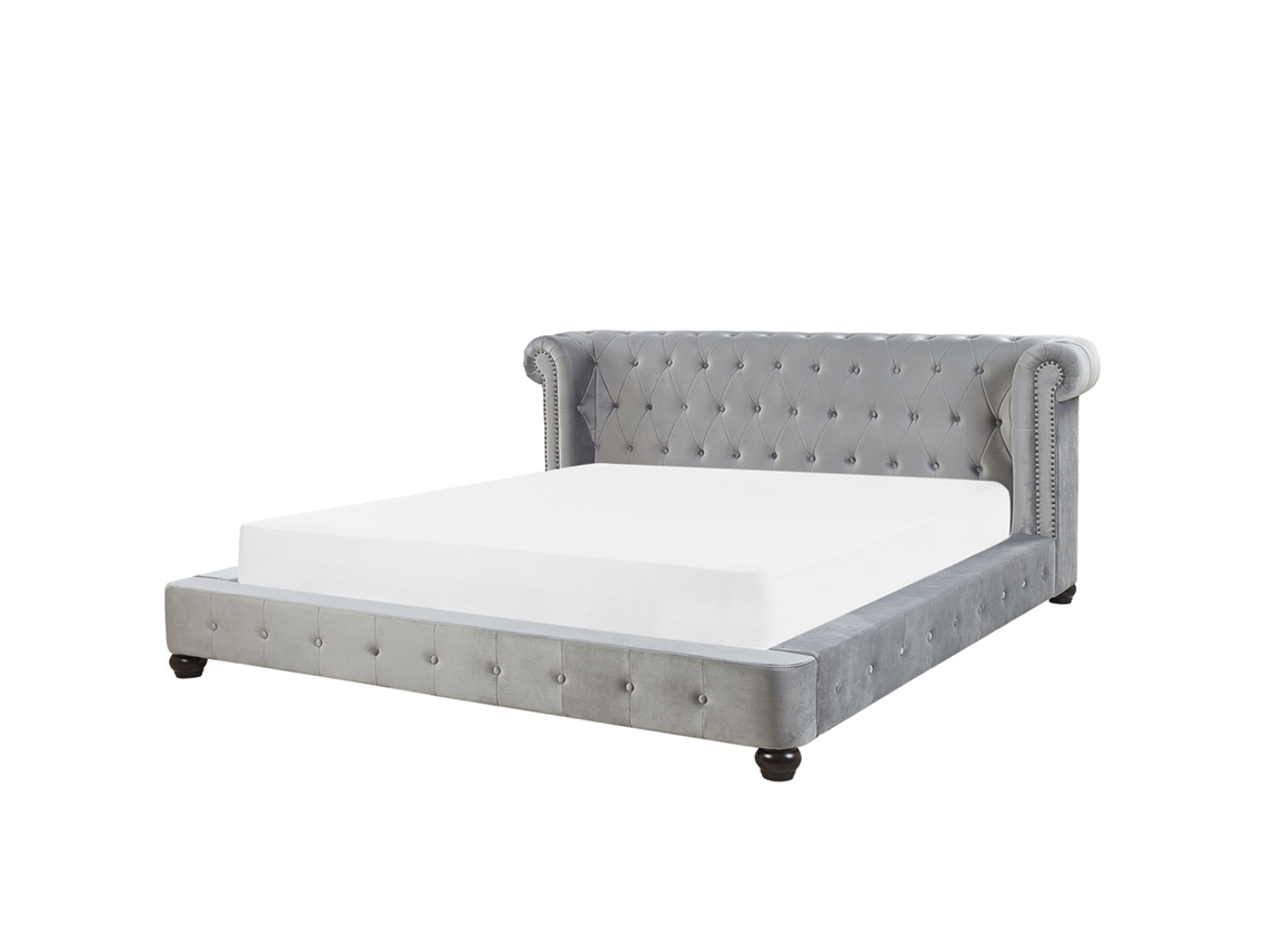 Cama con somier BELIANI Cavaillon de Terciopelo Gris 225x246x93