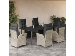 Juego de comedor de jardín de 7 piezas con cojines de mimbre gris claro DKD Home Decor